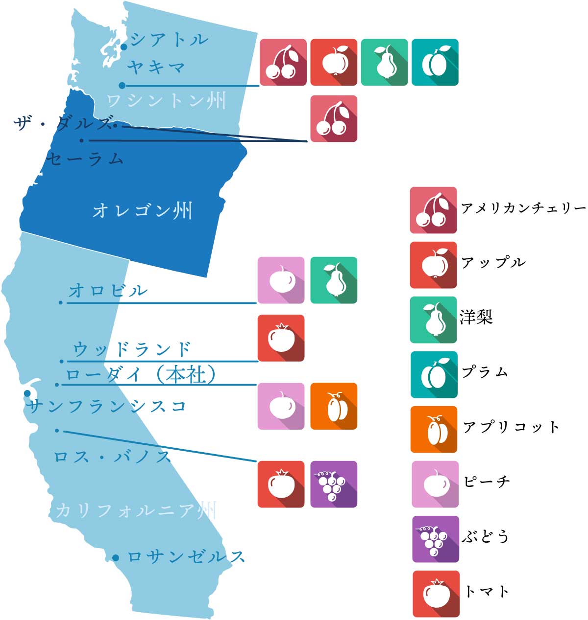 主要原料の産地とPCP工場の地図